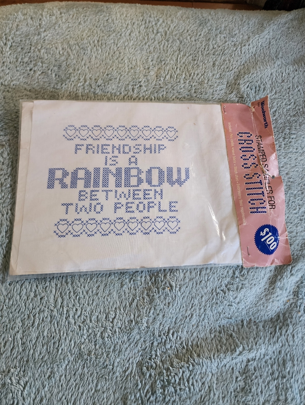 Friendship Is A Rainbow Cross Stitch Sampler - Blue Text